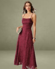 Wine Red Jacquard Slip Maxi Dress