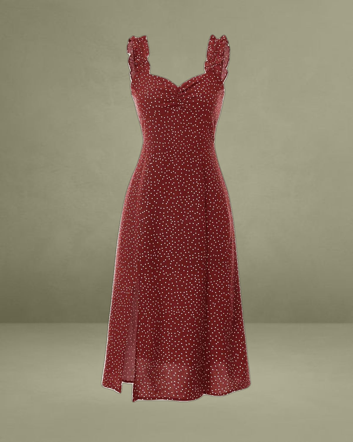 The Red Frill Trim Side Split Midi Dress