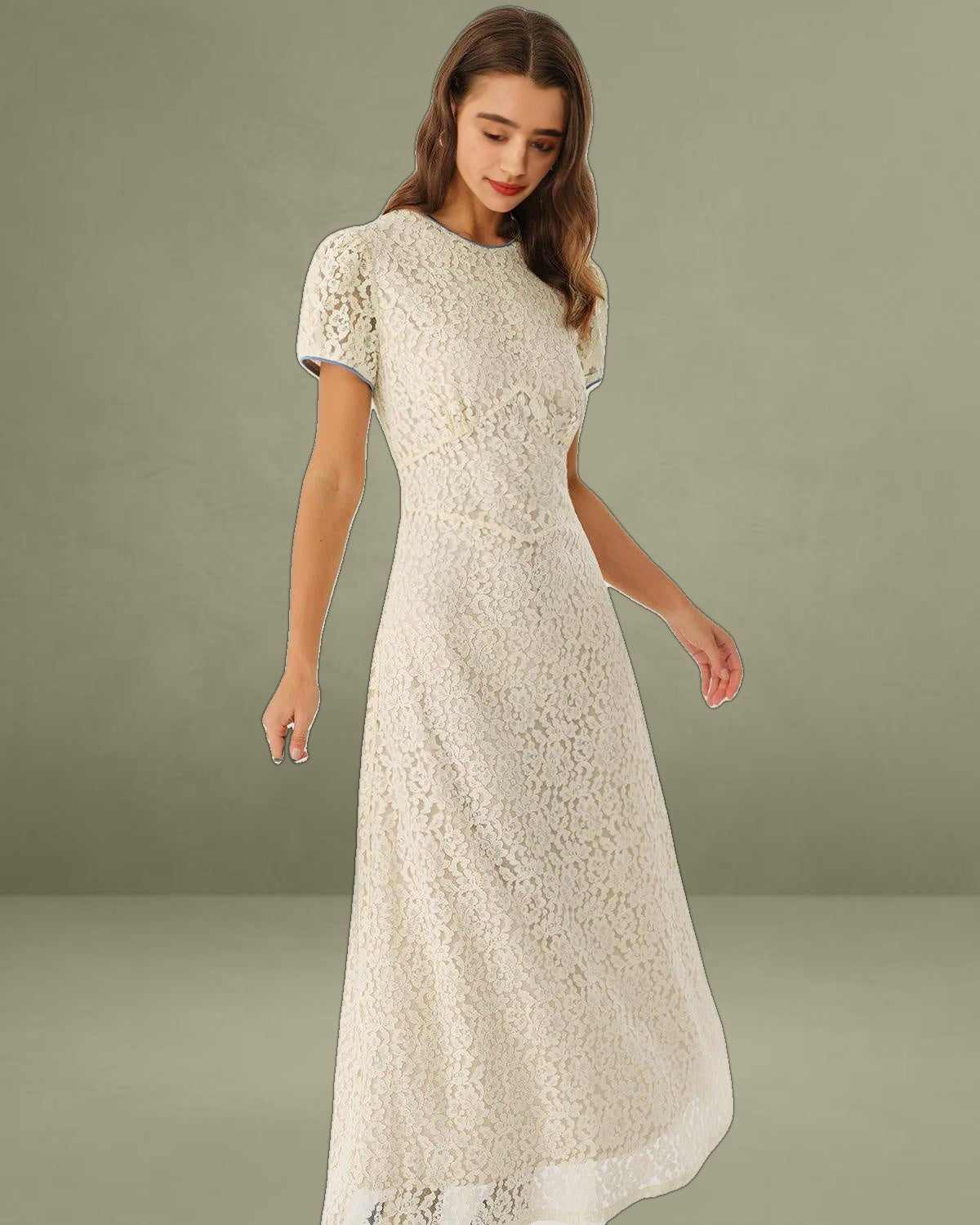 Apricot Lace Textured A-Line Maxi Dress