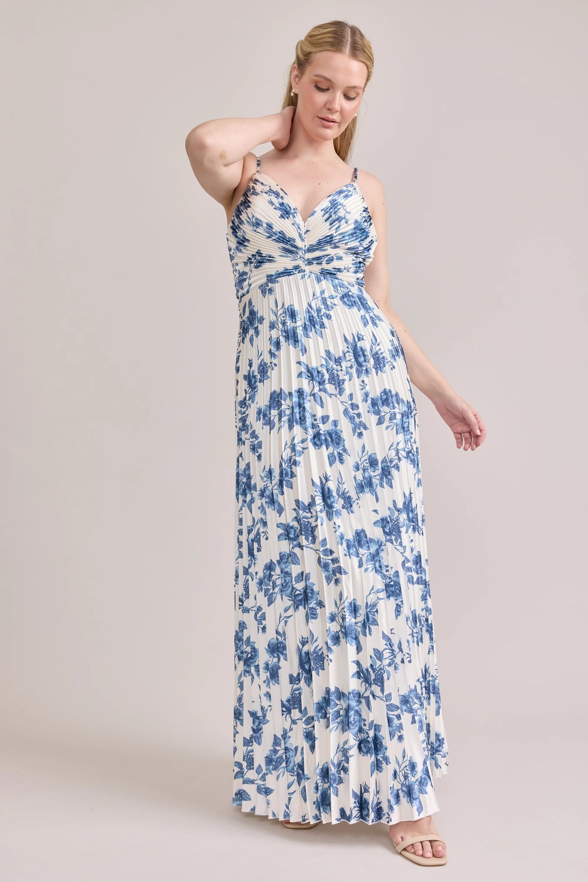 Ellapink Satin Pleated Floral Print Dress | Made To Order