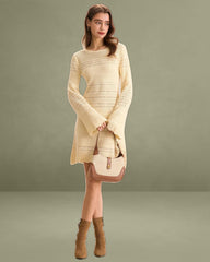 Women's Apricot Cutout Knitted Sweater Dress
