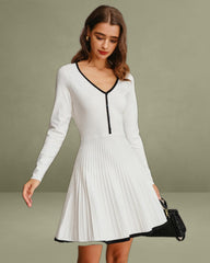 White Contrasting A-Line Sweater Dress