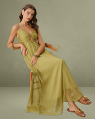 Green Flowy Slip Maxi Dress