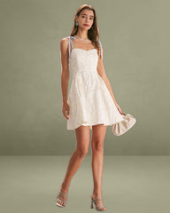 The Off White Jacquard Tie Strap Mini Dress