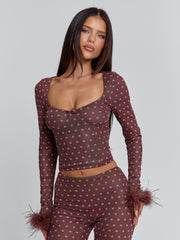 Ellapink MAHRIA TOP BROWN POLKA DOT