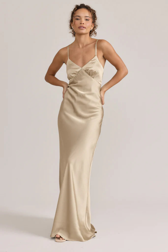 Ellapink Satin Dress | Ready To Ship | Gold Champagne