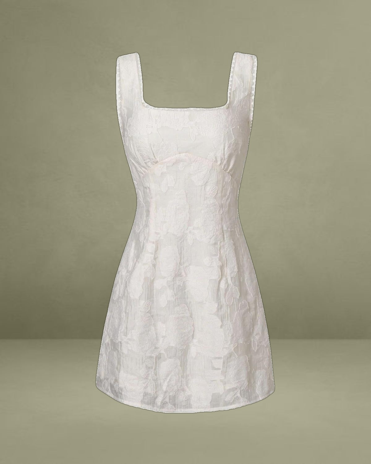 White Textured Square Neck Slip Mini Dress