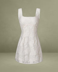 White Textured Square Neck Slip Mini Dress