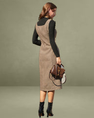 Brown A-Line Sleeveless Slit Midi Dress