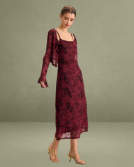 Red Floral Bodycon Slip Midi Dress