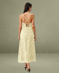 Yellow Jacquard Corset Slip Maxi Dress