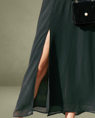 Black Sweetheart Neck Chiffon Maxi Dress