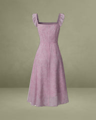 Purple Floral Square Neck Ruffle Slip Midi Dress