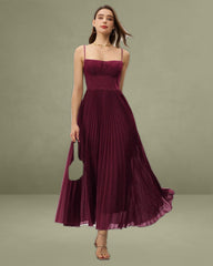 Wine Red Sweetheart Neck Maxi Flowy Dress