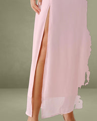 Pink Sweetheart Neck Chiffon Maxi Dress