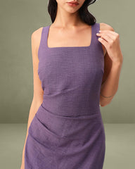 Purple Square Neck Slip Midi Dress