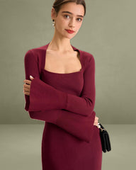 The Red Square Neck Flare Sleeve Midi Dress