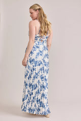 Ellapink Satin Pleated Floral Print Dress | Made To Order