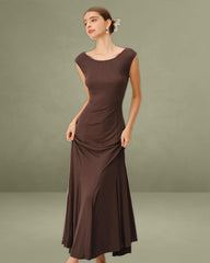 Coffee Boat Neck Knit Maxi Dress