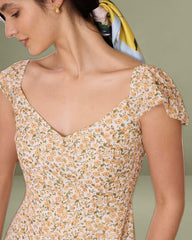 The Yellow V Neck Floral Slit Midi Dress