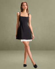 Black Contrasting Bowknot Slip Mini Dress