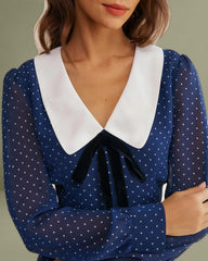 Blue Polka Dot Chiffon Mini Dress