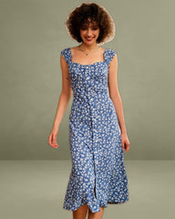 The Single-breasted Floral Midi Dress