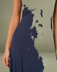 Navy V Neck Drop Shoulder A-Line Maxi Dress
