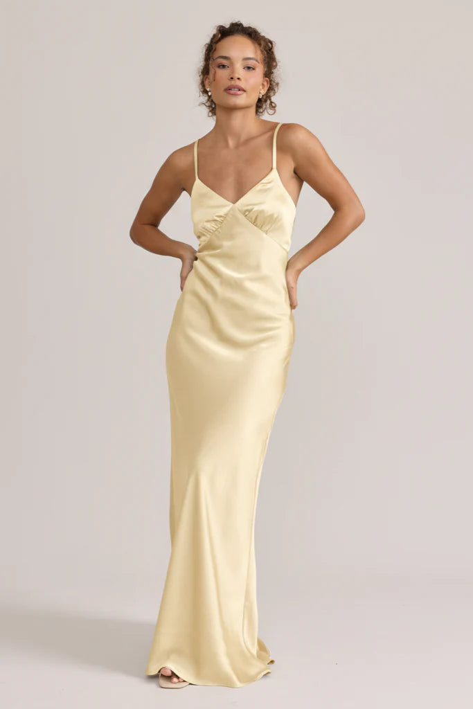 Ellapink Satin Dress | Ready To Ship | Pale Yellow