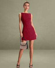 Red Boat Neck A-Line Sleeveless Mini Dress