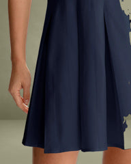 Navy Button Pleated Mini Dress