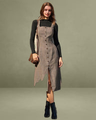 Brown A-Line Sleeveless Slit Midi Dress