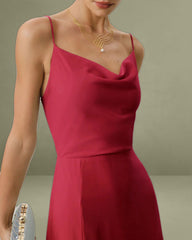 Wine Red Cowl Neck Slip Maxi Dress