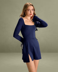 Navy Square Neck A-Line Mini Dress