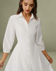 White A-Line Button Midi Dress