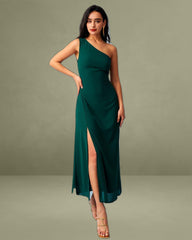 The Green One Shoulder Sleeveless Maxi Dress