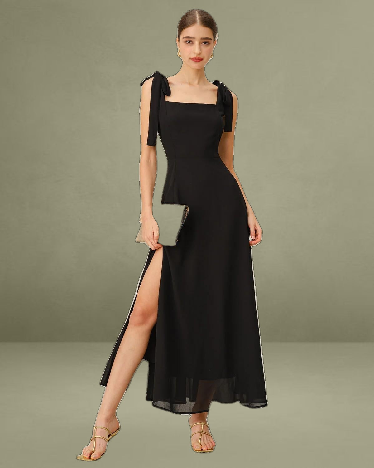 Black Chiffon Tie Strap Maxi Dress