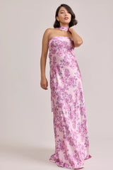 Ellapink Satin Floral Print Dress | Made To Order