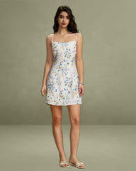 Blue Floral A-Line Slip Mini Dress