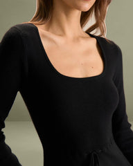 Women's Black Square Neck Mermaid Sweater Maxi Dress