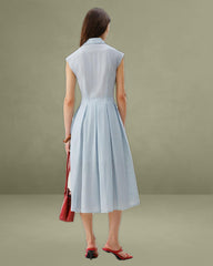 Blue Striped Cap Sleeve Midi Dress