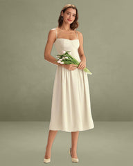 Beige Square Neck Pocket Slip Midi Dress