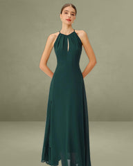Green Chiffon Slit Floor-Length Dress
