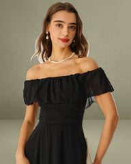 Black Off The Shoulder A-Line Maxi Dress