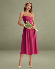 Wine Red Square Neck Pocket Slip Midi Dress