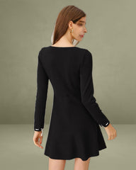 Black Contrasting A-Line Knit Dress