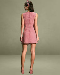 Red Boat Neck Plaid Mini Dress