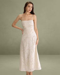 Apricot Jacquard Corset Maxi Slip Dress