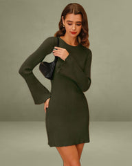Army Green Bell Sleeve Sweater Dress