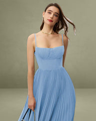 Blue Sweetheart Neck Flowy Slip Maxi Dress